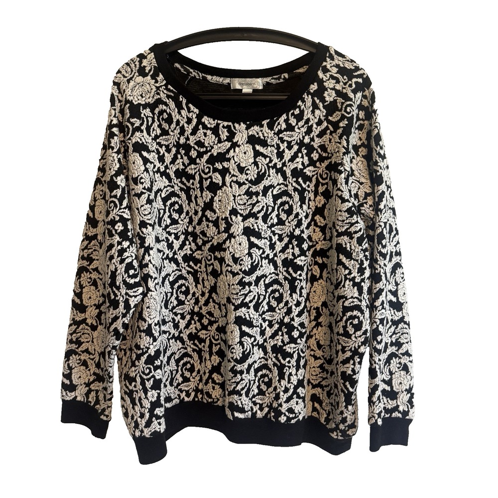 Womens Floral Brocade Design Long Sleeve Sweater Size 3X Feminine Cottagecore